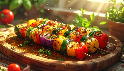 Vegan Mediterranean Skewers. Barbeque Skewers Close Up