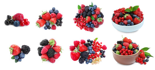 Mix of fresh berries isolated on white, collection