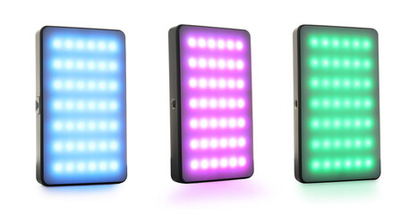 LED lamp glowing in different colors isolated on white, collection