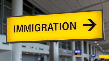 Obraz premium Airport immigration sign indicating direction for travelers in a modern airport terminal