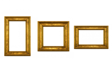 Assorted gold vintage picture frames offering elegant borders for art and imagery with transparent background