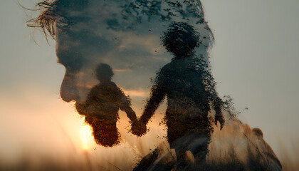 Naklejka premium Fathers Day Double Exposure Silhouette with CloseUp Shot