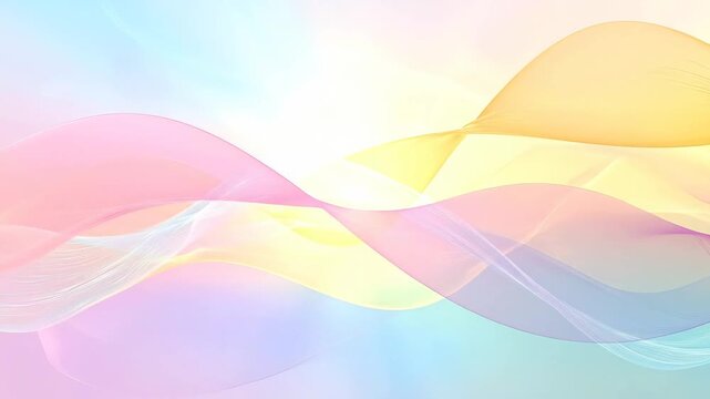 Abstract flowing waves in pastel colors create a soft, dreamy background.