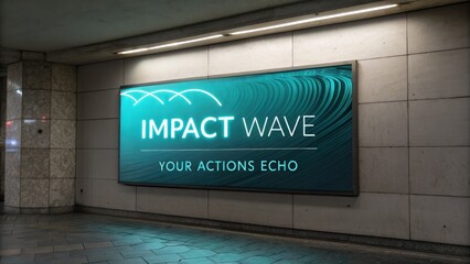 Modern advertising display showcasing vibrant graphics and motivational message in an urban subway station environment