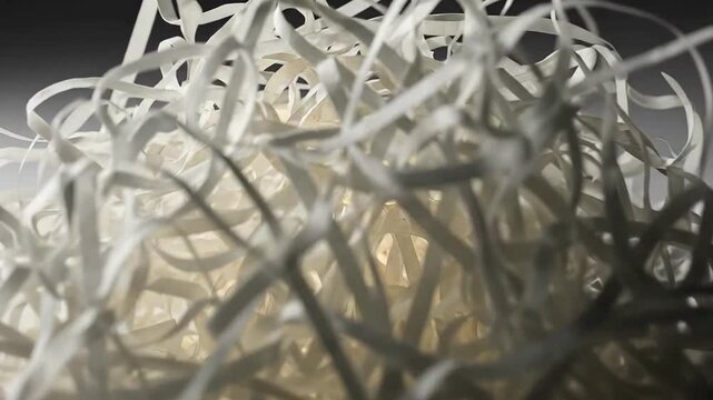 Abstract pile of shredded white paper strips illuminated from within, creating a unique texture.