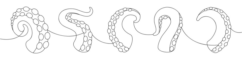 Octopus tentacles line art with suction cups. Marine fantasy illustration for tattoos, nautical themes, and sea monster decorative designs