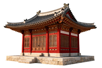 Obraz premium Traditional Korean Wooden Pavilion with Red Exterior