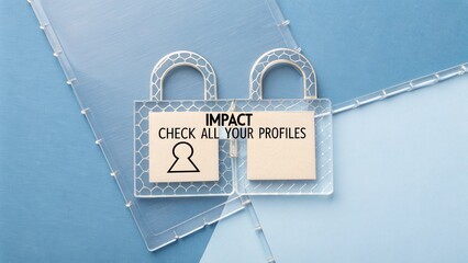 Clear Acrylic Padlock with Profile Note on Blue Background, Symbolizing Security and Privacy in Digital World