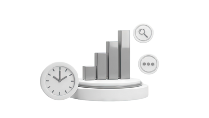 3D Render: Business Growth Chart with Clock and Icons