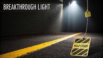 Dramatic Illumination in Dim Environment with Caution Sign and Yellow Line for Safety and Awareness Themes