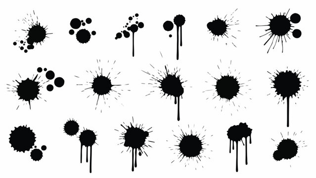 A collection of black ink splatters on white