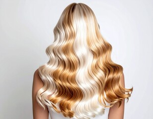 Naklejka premium Back View of Long Wavy Blonde Hair Isolated on White Background Studio