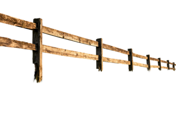 Old Wooden Fence in a Row on White Background