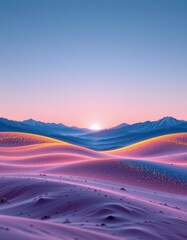 Surreal Glowing Landscape with Mystical Mountains Sunrise