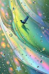 Whimsical Bird Iridescent Dreamlike Surface with Sparkles