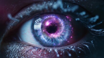 Futuristic Neon Eye Close Up In Motion.