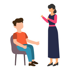 Woman Speaking to Boy Sitting Illustration