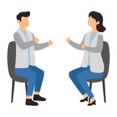 Male and Female Doctors Sitting Having Discussion Illustration