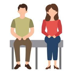 Man and Woman Sitting on Bench Illustration