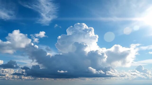 Dramatic cloudscape featuring f cumulus clouds against a vibrant blue sky, creating a serene atmosphere.
