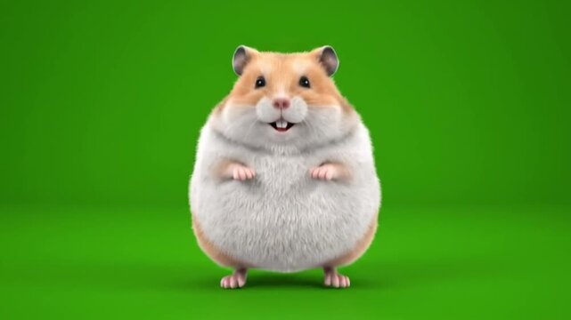 Chubby hamster dancing green background
