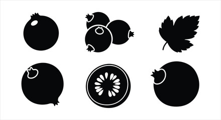 Stylized black fruit and berry silhouettes. Vector icon collection for healthy food design © Sunnn