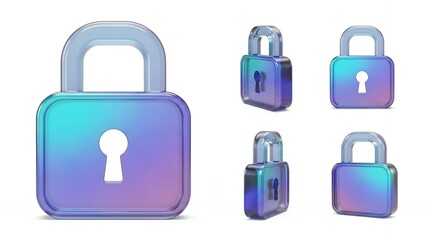 Cybersecurity Padlock Icon. Iridescent 3D Render Padlock for Data Protection & Security.