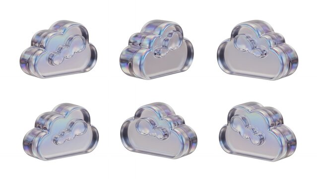 Cloud Computing Icons Set. Iridescent 3D Render Cloud Storage & Network Symbols. - Powered by Adobe