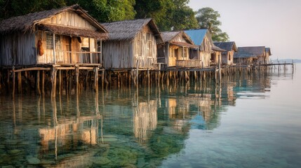 Obraz premium Wooden stilt houses over tranquil water