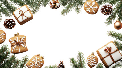 Christmas gingerbread decorations frame on transparent background