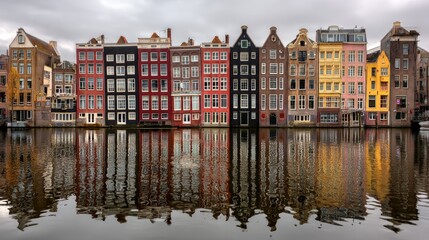 Fototapeta premium Amsterdam canal houses reflection cityscape