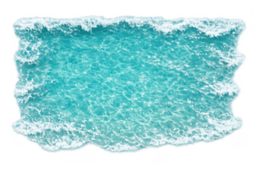 Clear ocean water surface with small waves, light reflections, and white foam on transparent background