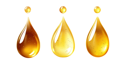 Golden oil drops on transparent background