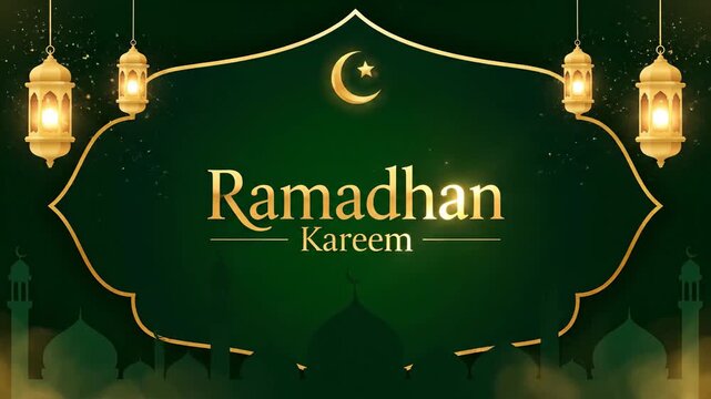 Ramadhan Kareem Islamic Background with Lanterns and Mosque Silhouette