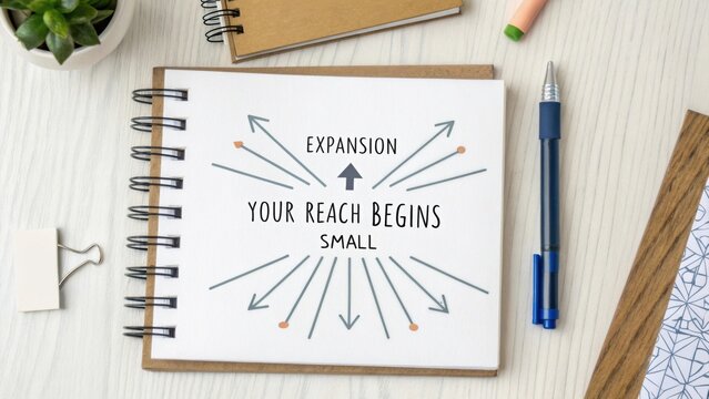 Creative illustration of expansion concept with arrows and motivational quote on a notepad, growth and inspiration theme - Powered by Adobe