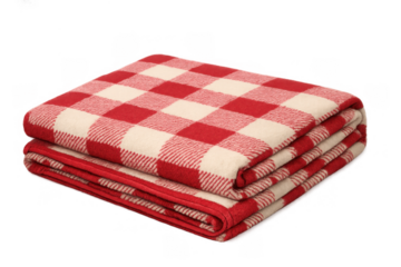 Red and white checkered picnic blanket folded, ready for outdoor gathering, food, summer, or coziness, transparent background