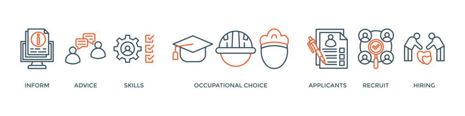 Job fair banner web icon vector illustration concept for employee recruitment and onboarding program with an icon of the information, advice, skills, occupational, applicants, recruit, and hiring