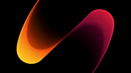 黒い背景に映える黄色と紫のグラデーションが美しい抽象的な曲線デザイン