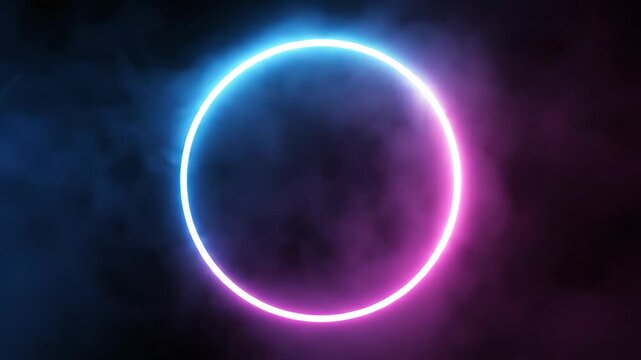 Dynamic visual of glowing neon rings with colorful smoke effects creating a captivating and modern digital art scene.