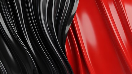 赤と黒のコントラストが美しい光沢のある滑らかなウェーブ背景