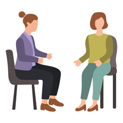 Two Women Talking in Chairs Illustration