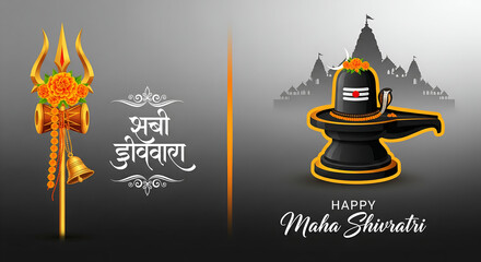 Elegant Maha Shivratri Celebration Design with Lingam and Trident Illustration