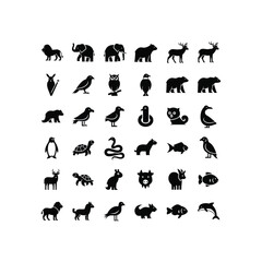 Fototapeta premium Collection of animal silhouettes on white background various species silhouette