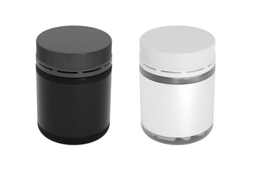 Pill Jar bottle mockup black and white 3d rendering on transparent background