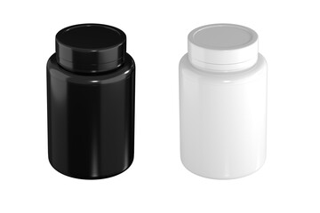 pill bottle black and white mockup_3d rendering on transparent background