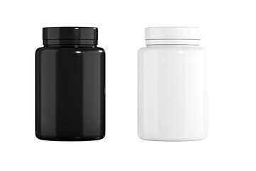 pill bottle black and white mockup_3d rendering on transparent background