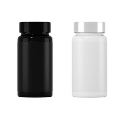 pill bottle black and white mockup_3d rendering on transparent background