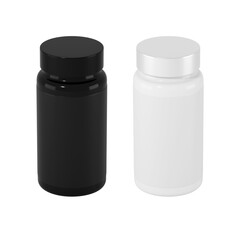 pill bottle black and white mockup_3d rendering on transparent background