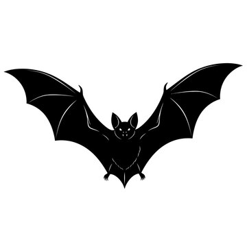 Bat Flying Silhouette Vector Icon - Vampire Animal Black Shape on White Background - Minimalist Halloween Symbol