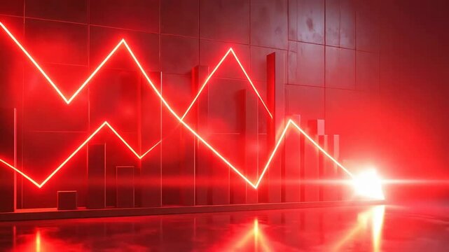 Dramatic red neon line graph showing a significant downward trend in business.